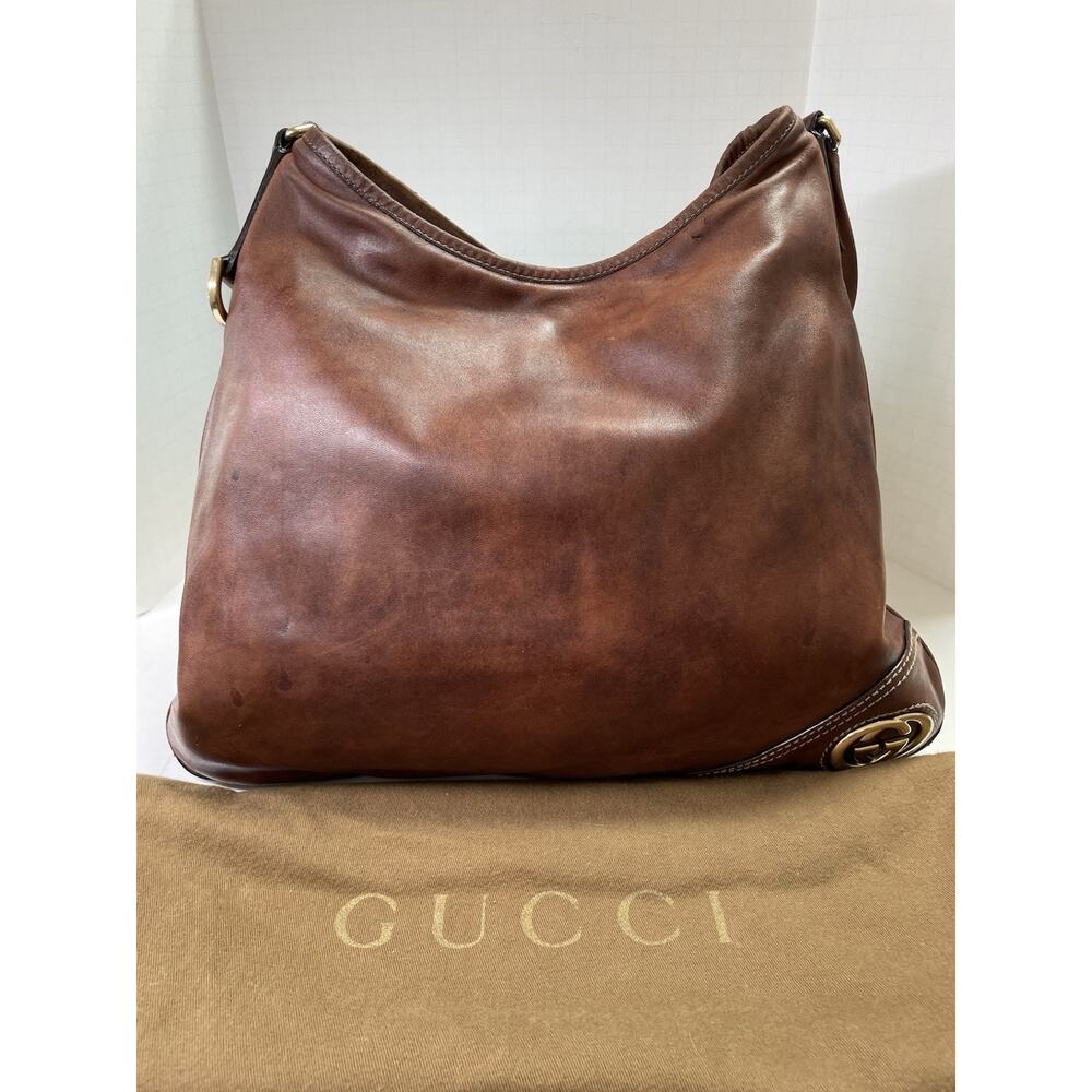 Vintage Gucci Leather Britt Hobo Shoulder Bag w/Dust Bag One Owner 168847 214397